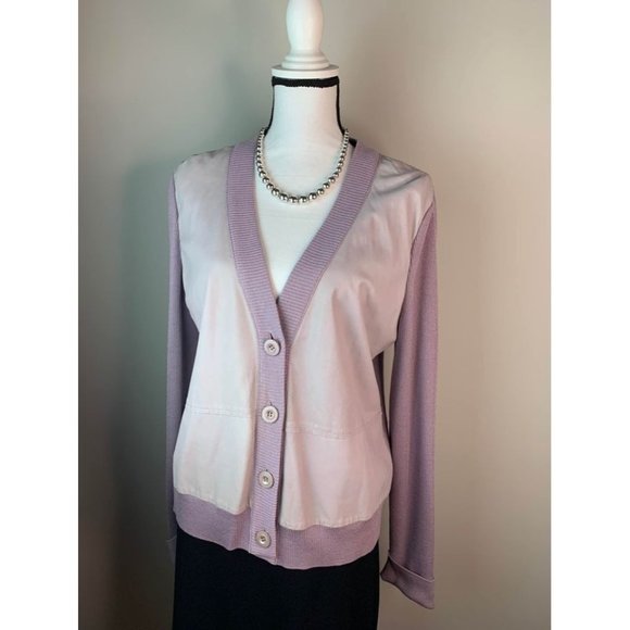 St. John Sweaters - St. John Lavender Cardigan with Leather Size Large